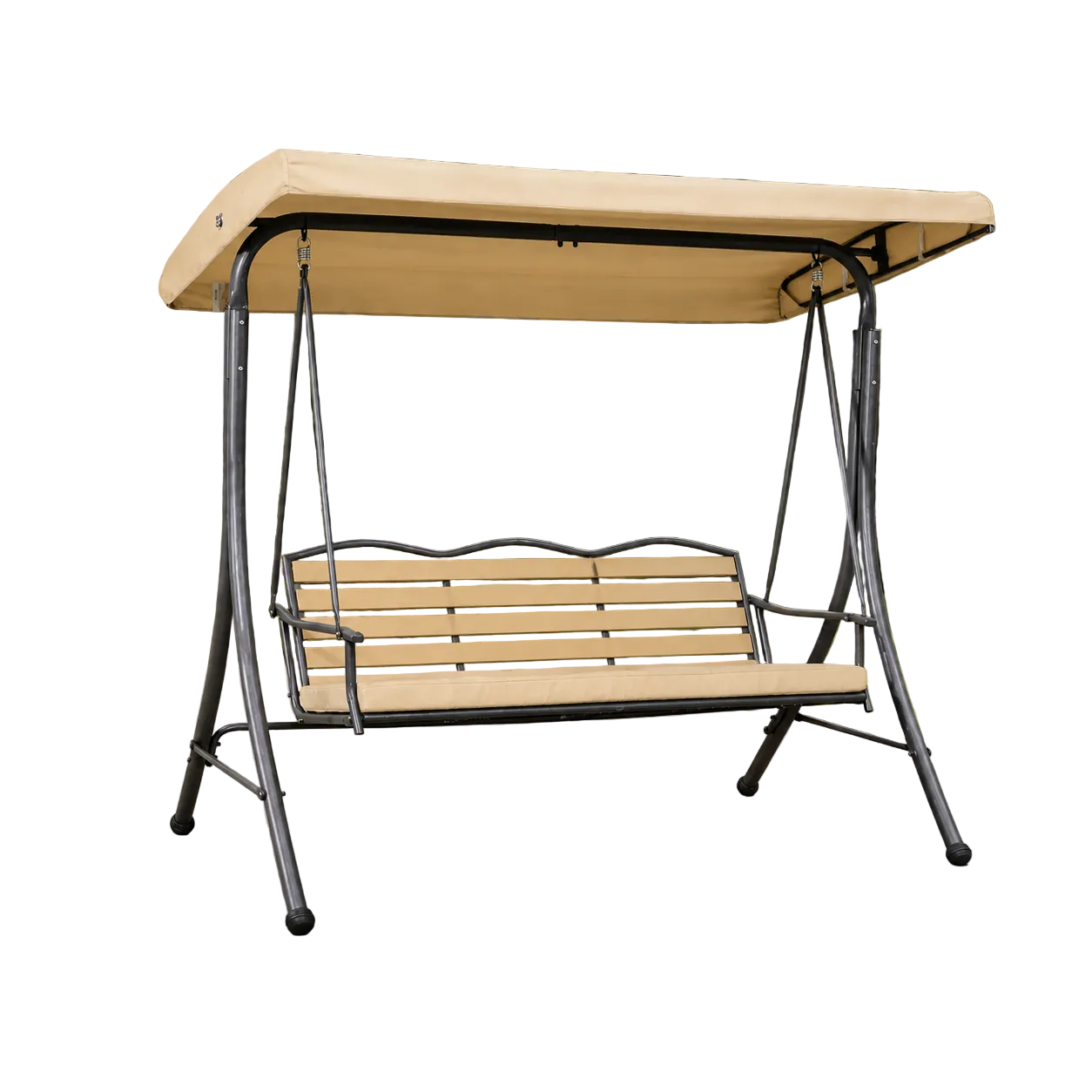 Trio Cushioned 3-Person Outdoor Swing with Adjustable Canopy – Beige