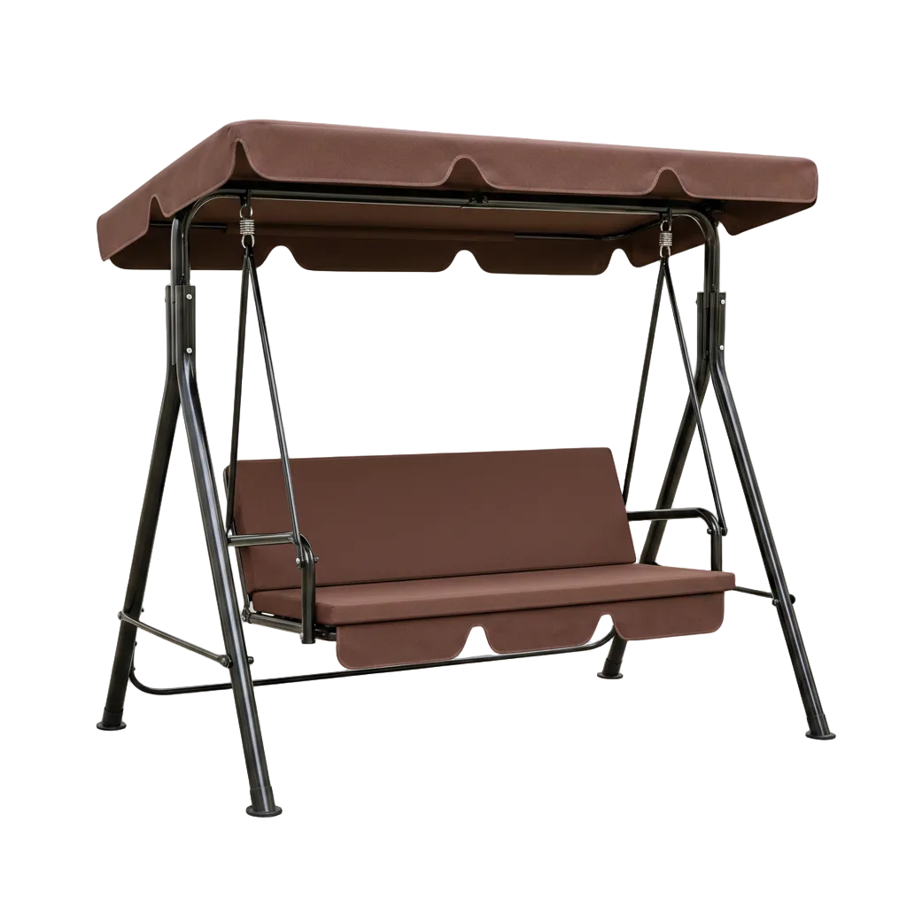 Bliss 3-Person Outdoor Patio Swing with Adjustable Canopy and Cushions – Brown