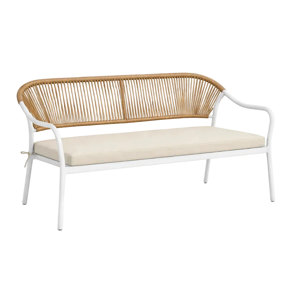Calira 4-Piece Outdoor Rattan Sofa Set – 2-Seater, 2 Chairs & Glass Coffee Table, Beige & Light Brown
