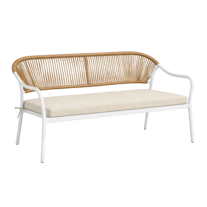 Calira 4-Piece Outdoor Rattan Sofa Set – 2-Seater, 2 Chairs & Glass Coffee Table, Beige & Light Brown