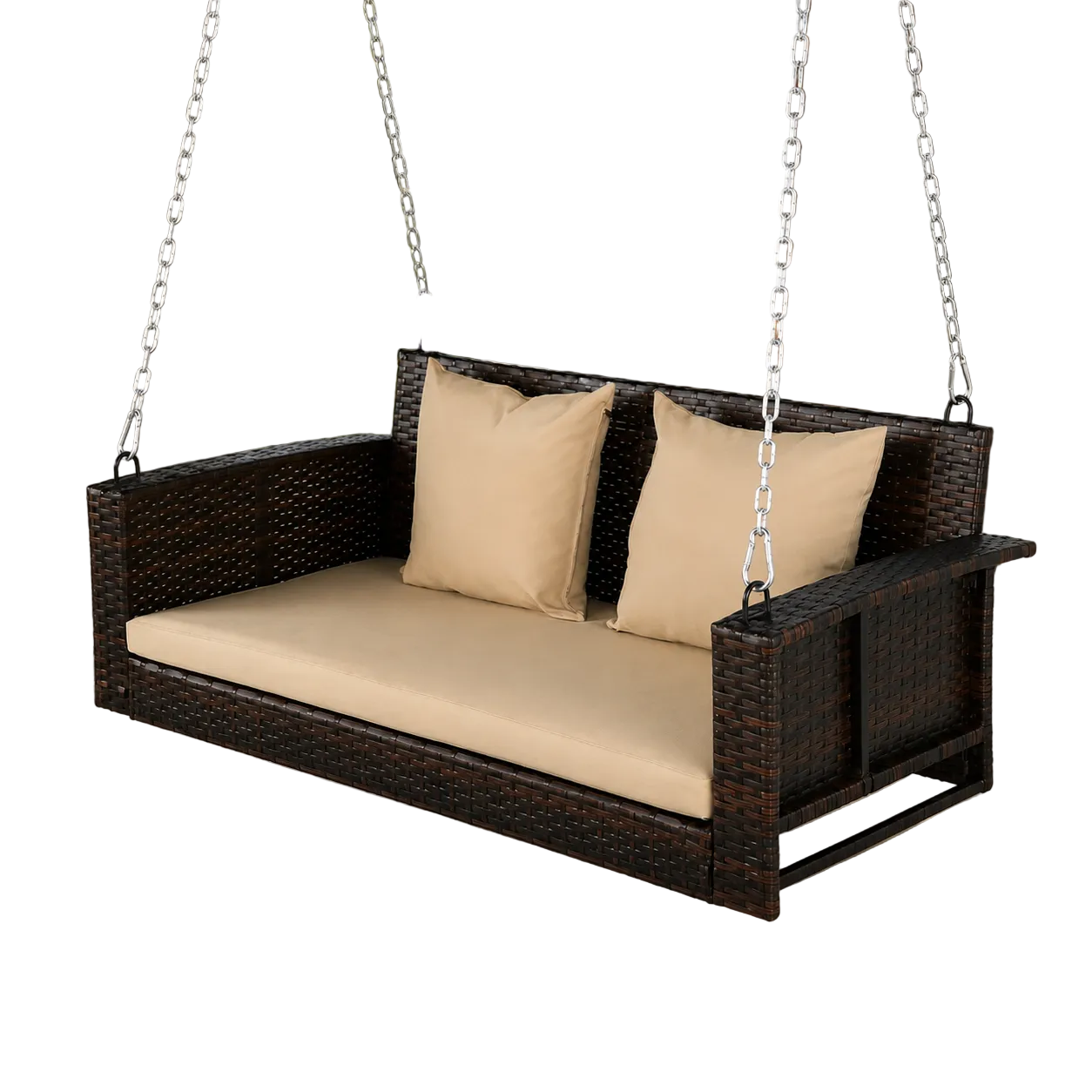 Zen 2-Seater Rattan Hanging Patio Swing with Cushions and Chains