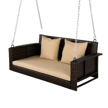 Zen 2-Seater Rattan Hanging Patio Swing with Cushions and Chains
