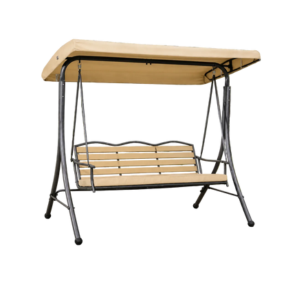 Trio Cushioned 3-Person Outdoor Swing with Adjustable Canopy – Beige