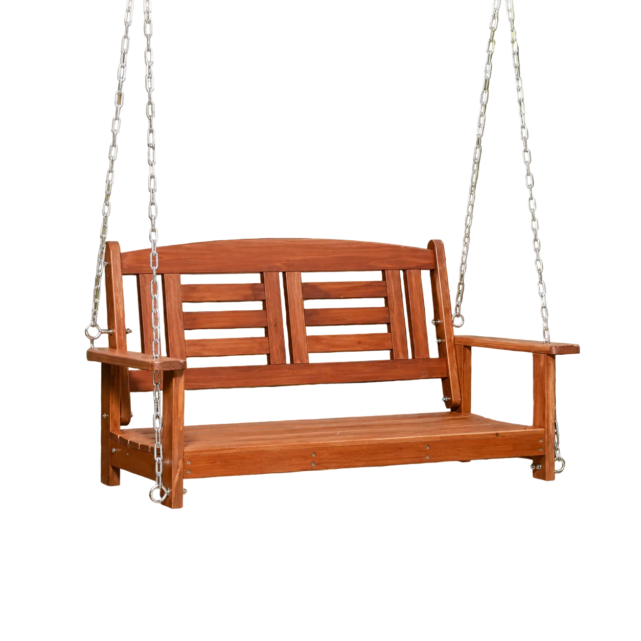 Harmony 2-Person Fir Wood Hanging Porch Swing with Chains – Reddish Brown