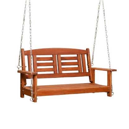 Harmony 2-Person Fir Wood Hanging Porch Swing with Chains – Reddish Brown