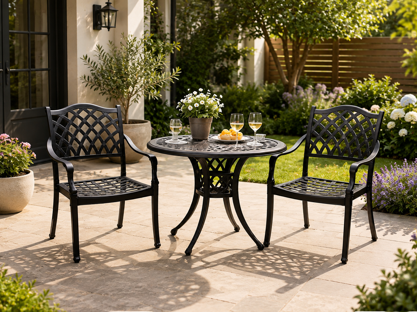 Elana 3-Piece Outdoor Bistro Set – Table with 2 Cast Aluminum Chairs