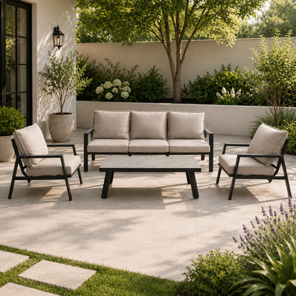Zanari 4-Piece Outdoor Sofa Set – 3-Seater Sofa, 2 Armchairs & Coffee Table