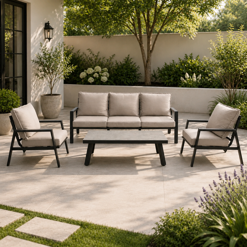 Zanari 4-Piece Outdoor Sofa Set – 3-Seater Sofa, 2 Armchairs & Coffee Table