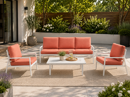 Orvyn 4-Piece Outdoor Sofa Set – 3-Seater Sofa, 2 Armchairs & Glass Coffee Table
