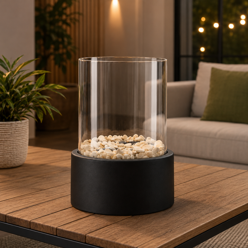 Portable Tabletop Bioethanol Fireplace – Glass Panels with Metal Base